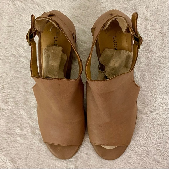 Lucky Brand Kerne Brown Leather Peep Toe Bootie Sandals Women’s Size 9M - Picture 6 of 12